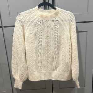 Sezane Cream Cable Knit Crewneck Sweater - Women's